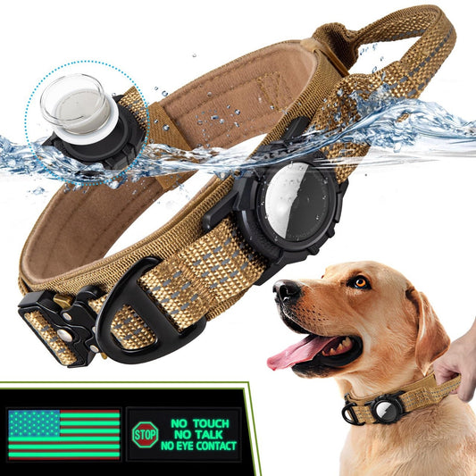 KFX-3083197 Waterproof Dog Collar with Airtag Protective Cover in Monochrome Black or Camel