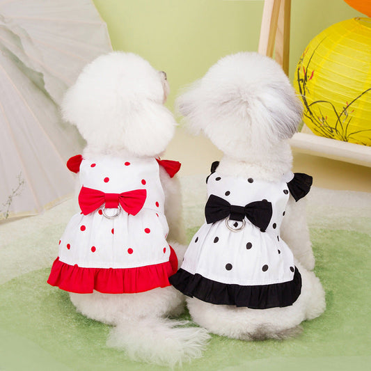 KFX-3085757 Stylish Polka Dot Skirt for Pets in Red and Black - XS to XL Sizes Available