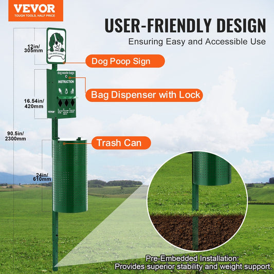 KFX-3086653 Outdoor Dog Waste Station with 11.5-Gallon Trash Can and 600 Bags Included