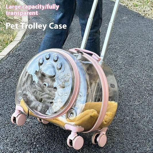 KFX-3098941 Transparent Pet Trolley Bag with Large Capacity and Universal Wheels