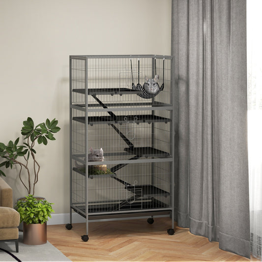 KFX-3106109 Rolling Small Animal Cage with 6 Doors, Hammock, Removable Tray for Ferrets, Chinchillas, and Other Pets
