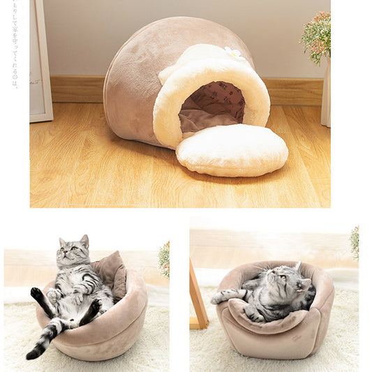 KFX-3106493 Cozy 3-in-1 Cat and Dog House with Soft Basin Shape for Ultimate Comfort