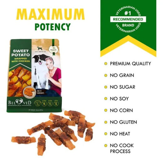 KFX-3108285 Sweet Potato & Chicken Dog Chew Treats - Grain-Free, Organic, Dried Snacks for Small & Large Dogs