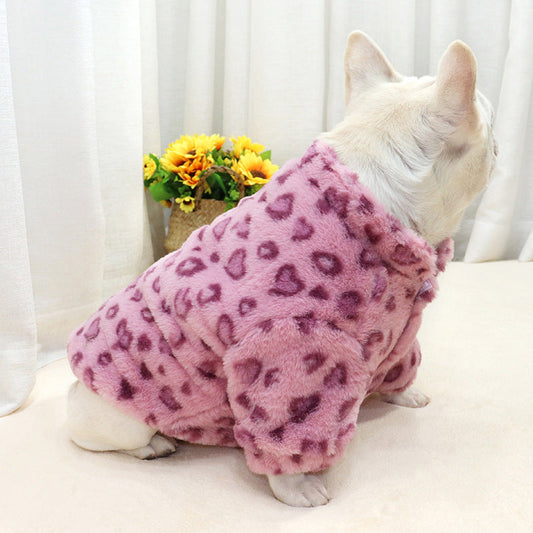 KFX-3108797 Cozy Pink Leopard Print Coat for Pets - Warm Polyester Fabric, Sizes M to XXL