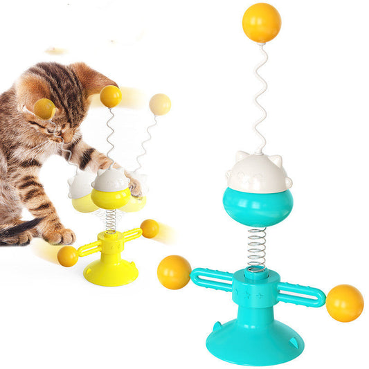 KFX-3124541 Interactive Cat Toy Spring Turntable Ball in Pink, Lake Blue, and Yellow