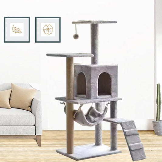 KFX-3127869 Space-Saving Light Gray Cat Tower with Wood Structure