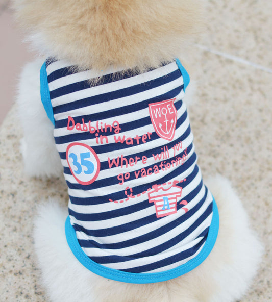 KFX-3128765 Breathable Cotton Striped Dog T-Shirt in Red and Blue - Casual Vest Style