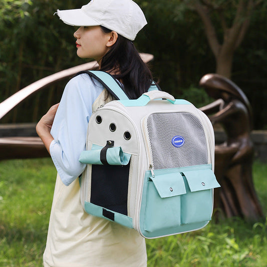 KFX-3131709 Portable Breathable Pet Backpack in Milky White, Gray, Green, Blue, and Pink