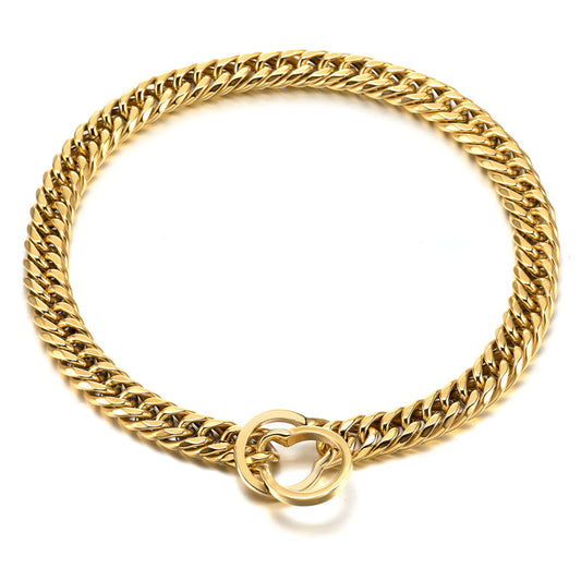 KFX-3142973 Stainless Steel Dog Collar and Leash Set for Bulldogs and Pitbulls - Available in Gold and White