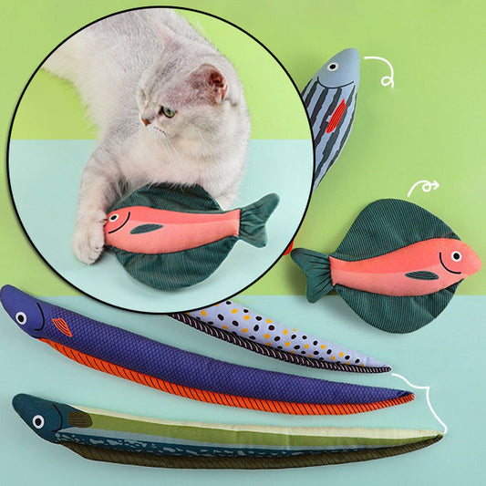 KFX-3145789 Canvas Cat Toy Set - Simulation Mint Fish Teaser for Dental Care, Assorted Styles