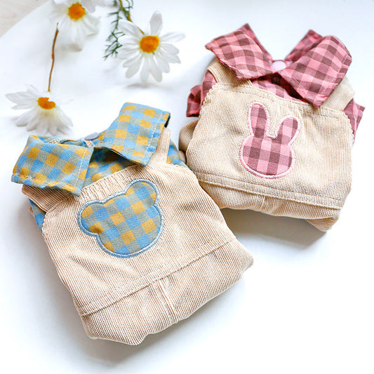 KFX-3151293 Casual Rabbit Check Overalls for Bichon Dogs in Yellow and Pink Checks