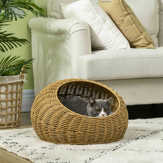 KFX-3160893 Stylish Rattan Cat Bed with Washable Cushion for Cats Under 9 lbs