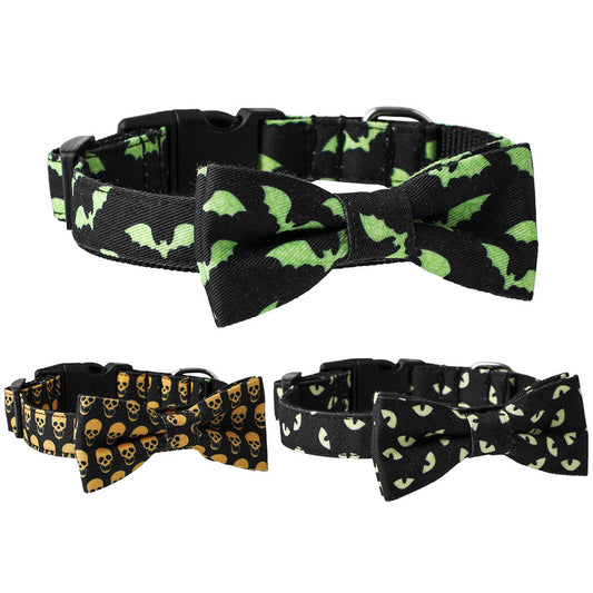 KFX-3164221 Skull and Bat Design Nylon Pet Leash and Collar for Dogs, Adjustable Sizes S, M, L