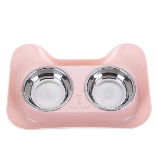 KFX-3168189 Cat Head Double Feeding Bowl - PP and Stainless Steel - 31cm x 21.5cm