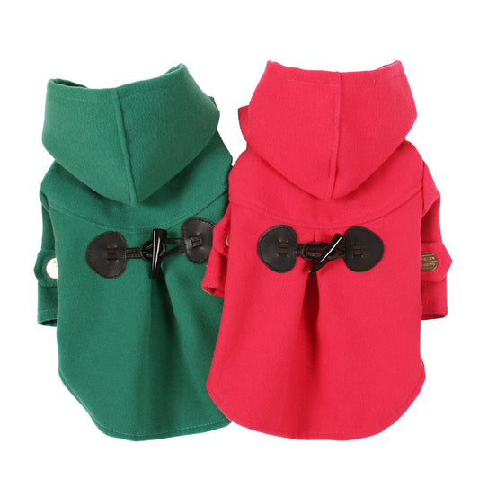 KFX-3170365 Hooded Double-Sided Cotton Trench Coat for Small Dogs - Classic British Style