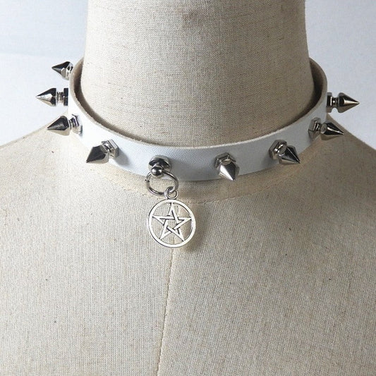 KFX-3181501 Vintage Punk Leather Collar - Unisex Diamond-Shaped Design in Multiple Colors