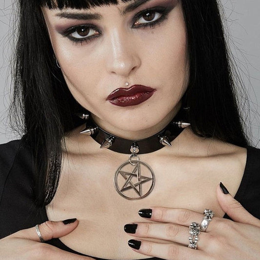 KFX-3181501 Vintage Punk Leather Collar - Unisex Diamond-Shaped Design in Multiple Colors