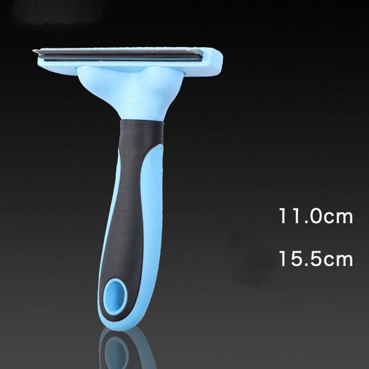 KFX-3190845 Ergonomic Pet Grooming Comb for Dogs and Cats - Stainless Steel, Non-Slip Handle, Blue/Pink