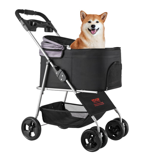 KFX-3197245 Foldable Pet Stroller with Detachable Carrier for Dogs and Cats, Holds Up to 35lbs