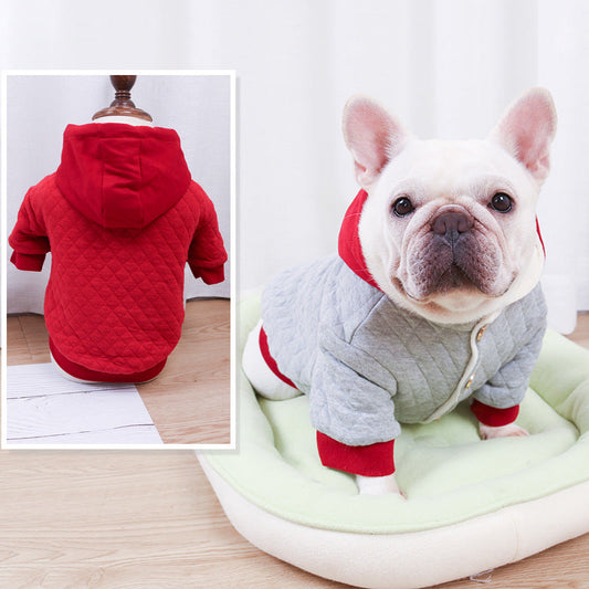 KFX-3214653 Light Gray Double-Padded Hoodie Cardigan for Pugs and Fat Dogs, Cotton Material, Sizes S-XXL