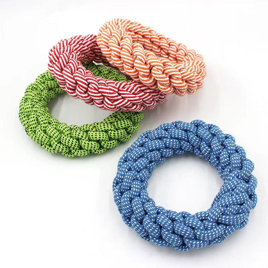 KFX-3222845 Cotton String Braided Ring Knot Toy for Pets - 18cm Random Color