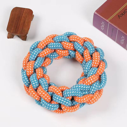 KFX-3222845 Cotton String Braided Ring Knot Toy for Pets - 18cm Random Color