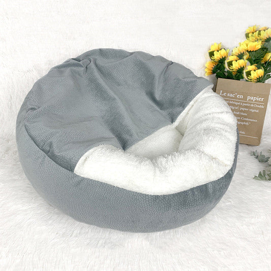 KFX-3227837 Cozy Semi-Enclosed Dog Mat with Thick Warm Cover - Grey, 48x48x20cm & 56x56x20cm