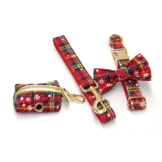 KFX-3229245 Red Christmas Pet Collar and Leash Set with Bowknot and Chest Attachment