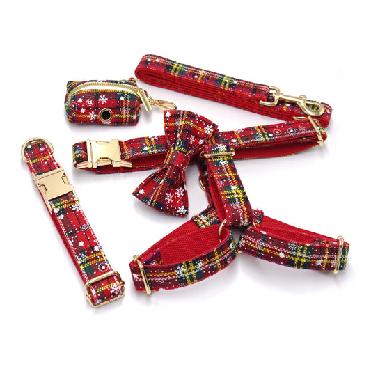 KFX-3229245 Red Christmas Pet Collar and Leash Set with Bowknot and Chest Attachment