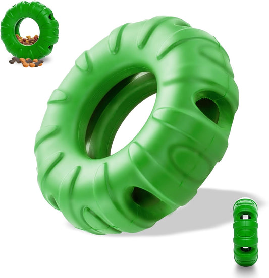 KFX-3231037 Durable Natural Rubber Tire-Shaped Dog Chew Toy with Beef Flavor and Treat Dispenser for Medium to Large Dogs