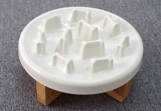 KFX-3233725 Tilted Solid Wood Double Bowl Pet Feeder with Ceramic Bowls and Neck Guard