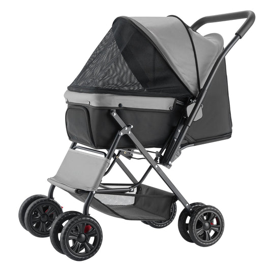 KFX-3235773 Foldable 4-Wheel Pet Stroller with Reversible Handle - Supports Pets Up to 44lbs