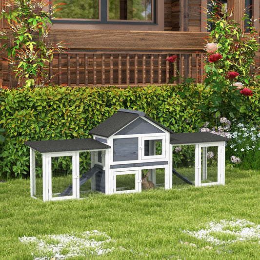 KFX-3237181 Deluxe 2-Story Wooden Rabbit Hutch with Ramp, Run and Removable Tray - Dark Gray