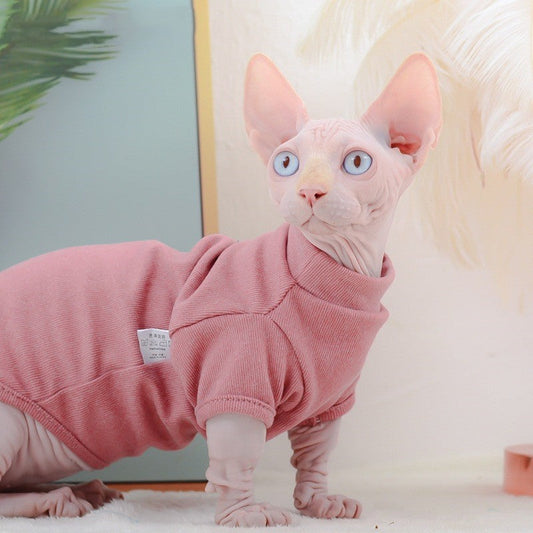 KFX-3238077 Dralon Pet Clothes for Hairless Cats in Cherry Pink and Dark Green for Autumn and Winter