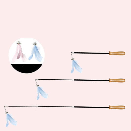 KFX-3240125 Retractable Funny Cat Toy with Feather and Wooden Handle - Adjustable 42-93cm