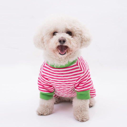 KFX-3247421 Striped Cotton Winter Coat for Dogs - Four-Legged Fashion in Red, Grey, and Blue