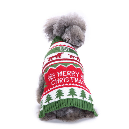KFX-3258557 Cozy Striped Turtleneck Dog Sweater with Snowflake Design in Green and Blue