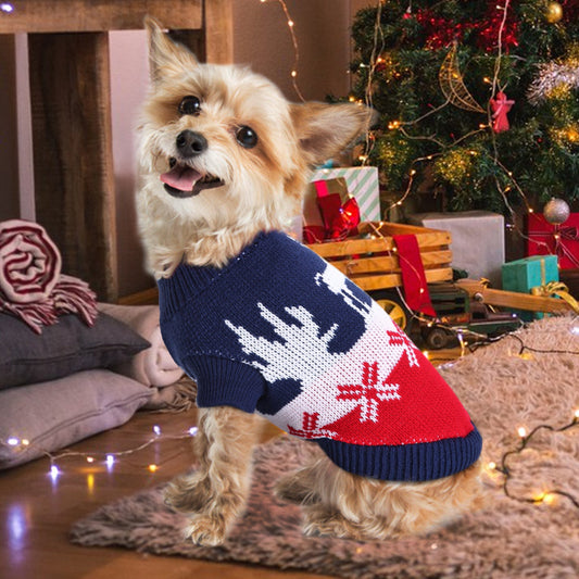 KFX-3258557 Cozy Striped Turtleneck Dog Sweater with Snowflake Design in Green and Blue