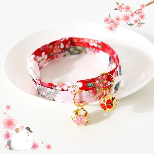 KFX-3262525 Adjustable Flower Pattern Pet Collar with Hollow Bell in Multiple Colors