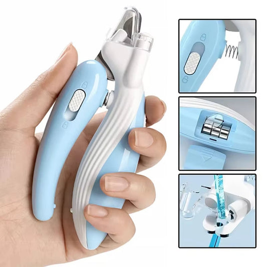 KFX-3264317 Labor-Saving Nail Clippers with LED Light for Dogs and Cats - Precision Trim Scissors with Safety Lock and Anti-Splash Design