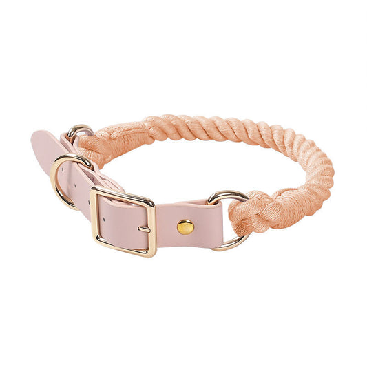 KFX-3268285 Hand Woven Cotton Rope and Leather Adjustable Pet Collar in Multiple Colors