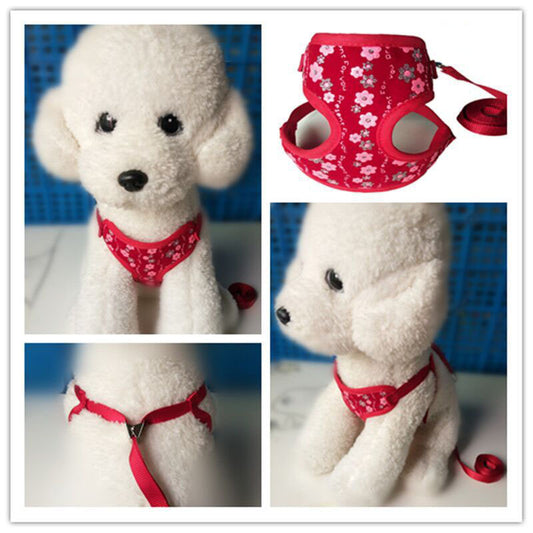 KFX-3286845 Adjustable Small Dog and Cat Leash with Cute Flower Pattern, Mesh Nylon and Polyester, Available in Red, Blue, Black, and Pink