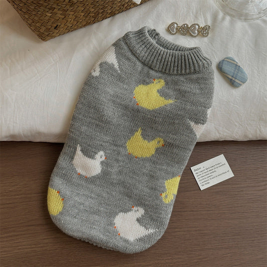 KFX-3291325 Cozy Grey Fair Isle Dog Sweater for Autumn and Winter Wear