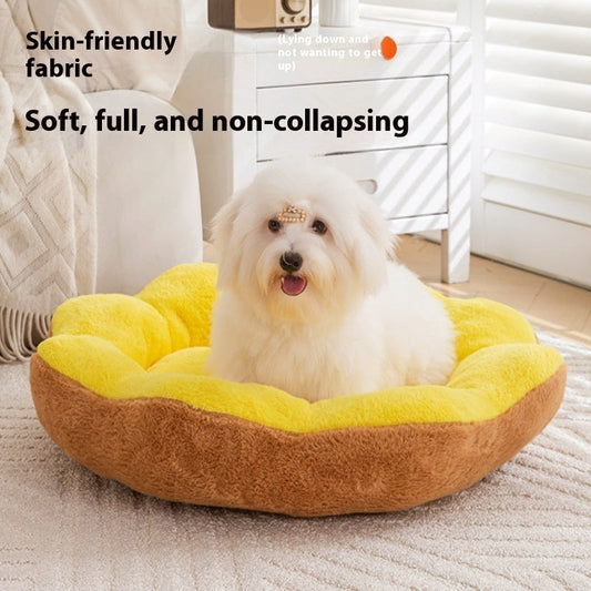 KFX-3297341 Thick Warm Rabbit Plush Round Nest Pet Bed - Detachable, Removable, Washable
