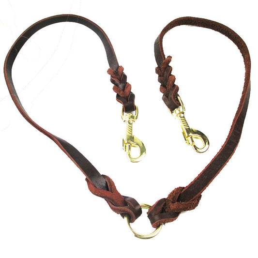 KFX-3298877 Cowhide Leather Double Hook Traction Rope for Two Dogs - 70CM Length, Soft and Durable Design