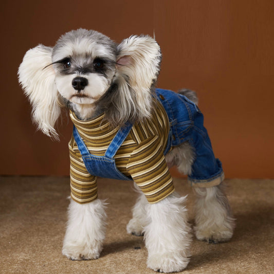 KFX-3304637 Fleece-Lined Denim Jeans for Dogs - Cozy Autumn & Winter Clothing for Small Breeds