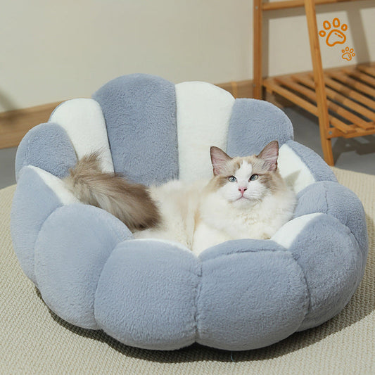 KFX-3317821 Cozy Grayish White Shell Nest for Cats and Dogs - Soft Rabbit Fur and PP Cotton, Warm for All Seasons