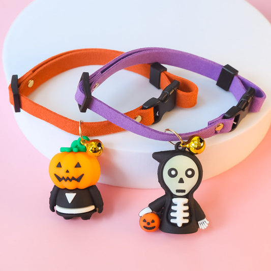 KFX-3322301 Halloween Themed Pet Collar Decoration - Cartoon Pumpkin Man, Luminous Skull, XS-L Sizes Available