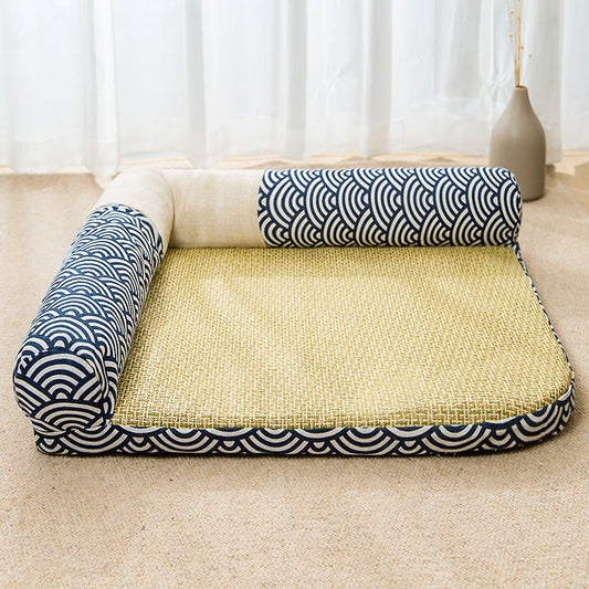 KFX-3330109 Stylish Summer Pet Nest Mat with Straw Weaving and Zen Design for Cats and Small Dogs