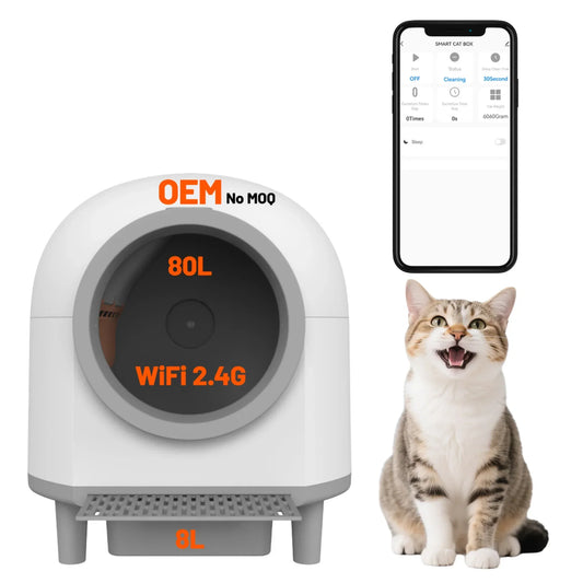 KFX-334675 Smart Self-Cleaning Cat Litter Box with Large 80L Capacity and Automatic Function